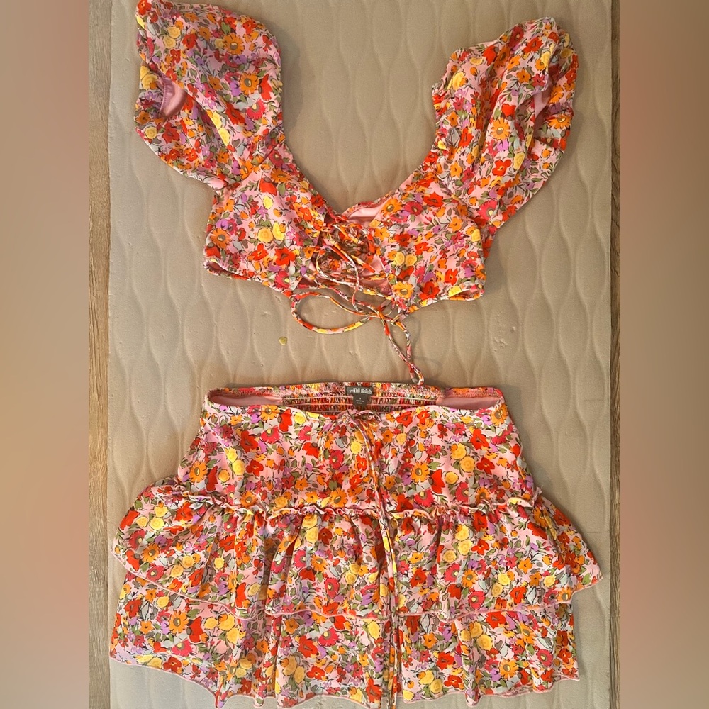 Floral Crop Top and Skirt Set
